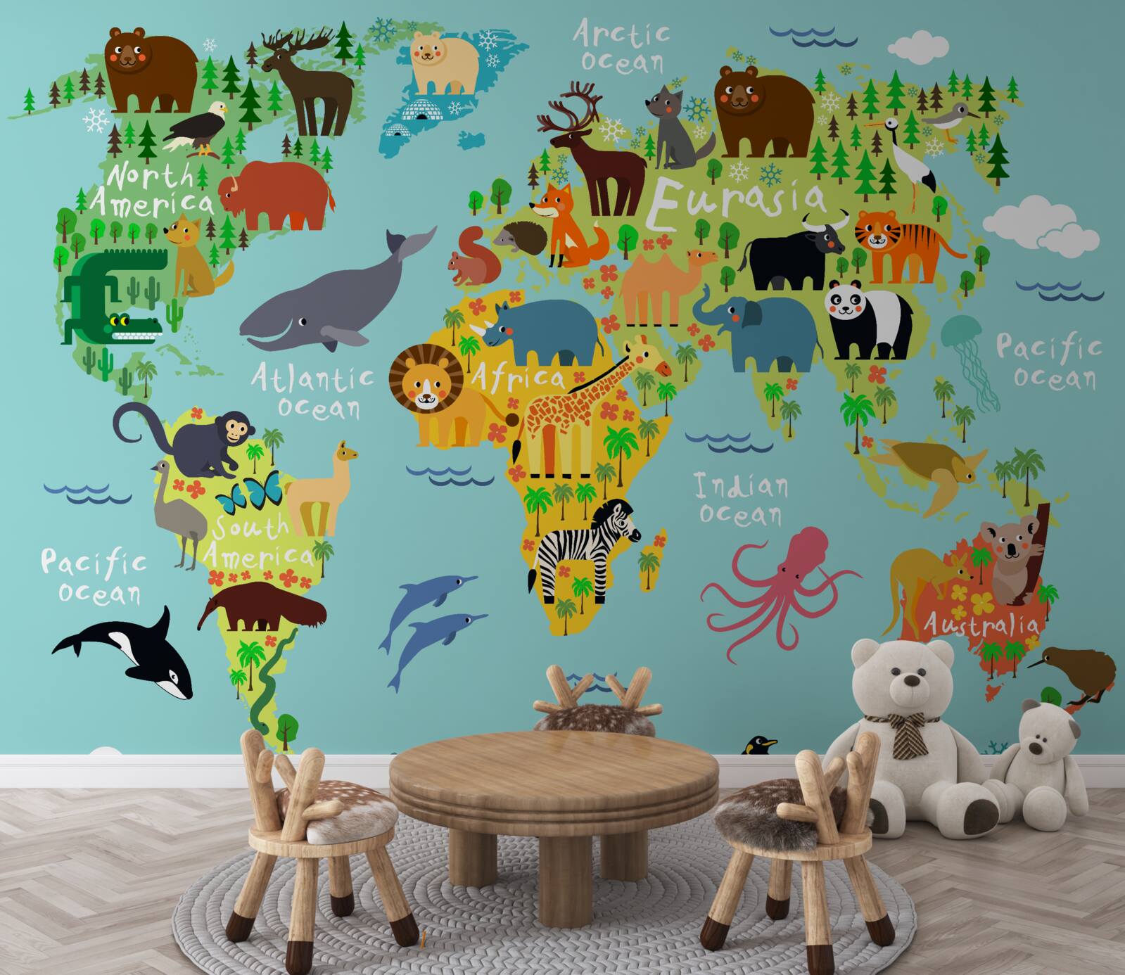 Fototapeta mapa sveta pre deti a obyvateľov kontinentov