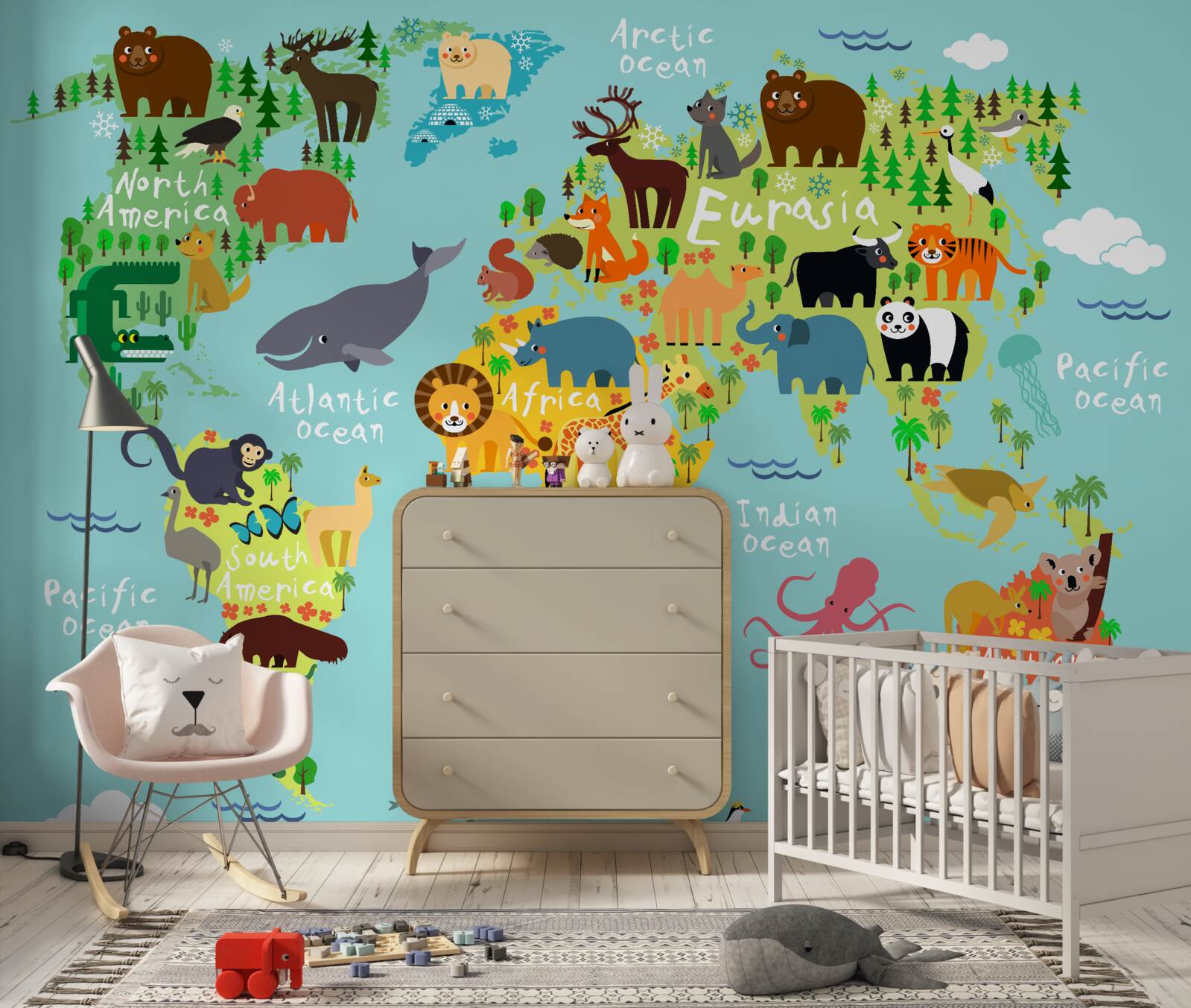 Fototapeta mapa sveta pre deti a obyvateľov kontinentov