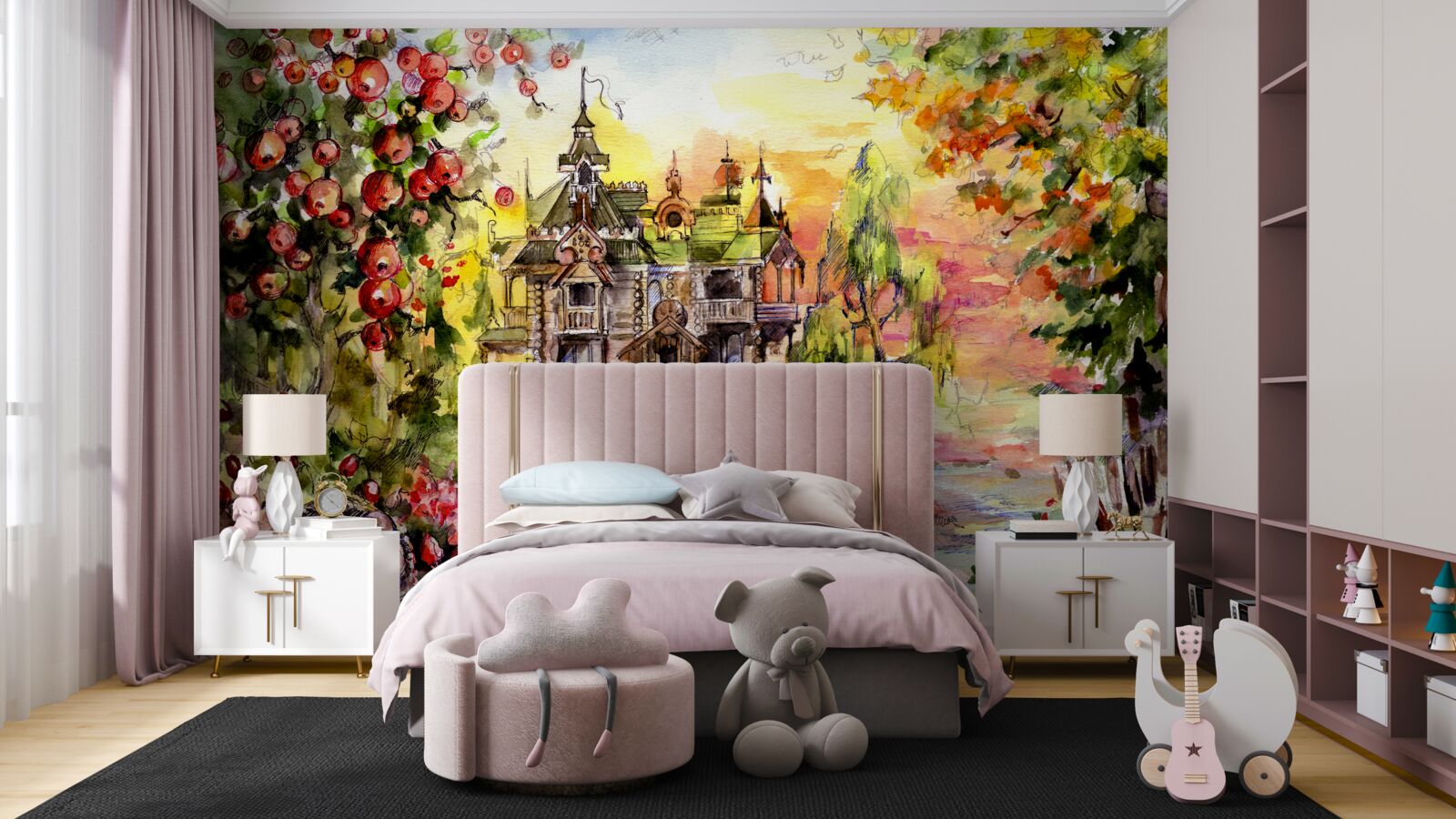 Fototapeta rozprávkový dom na brehu lesnej rieky