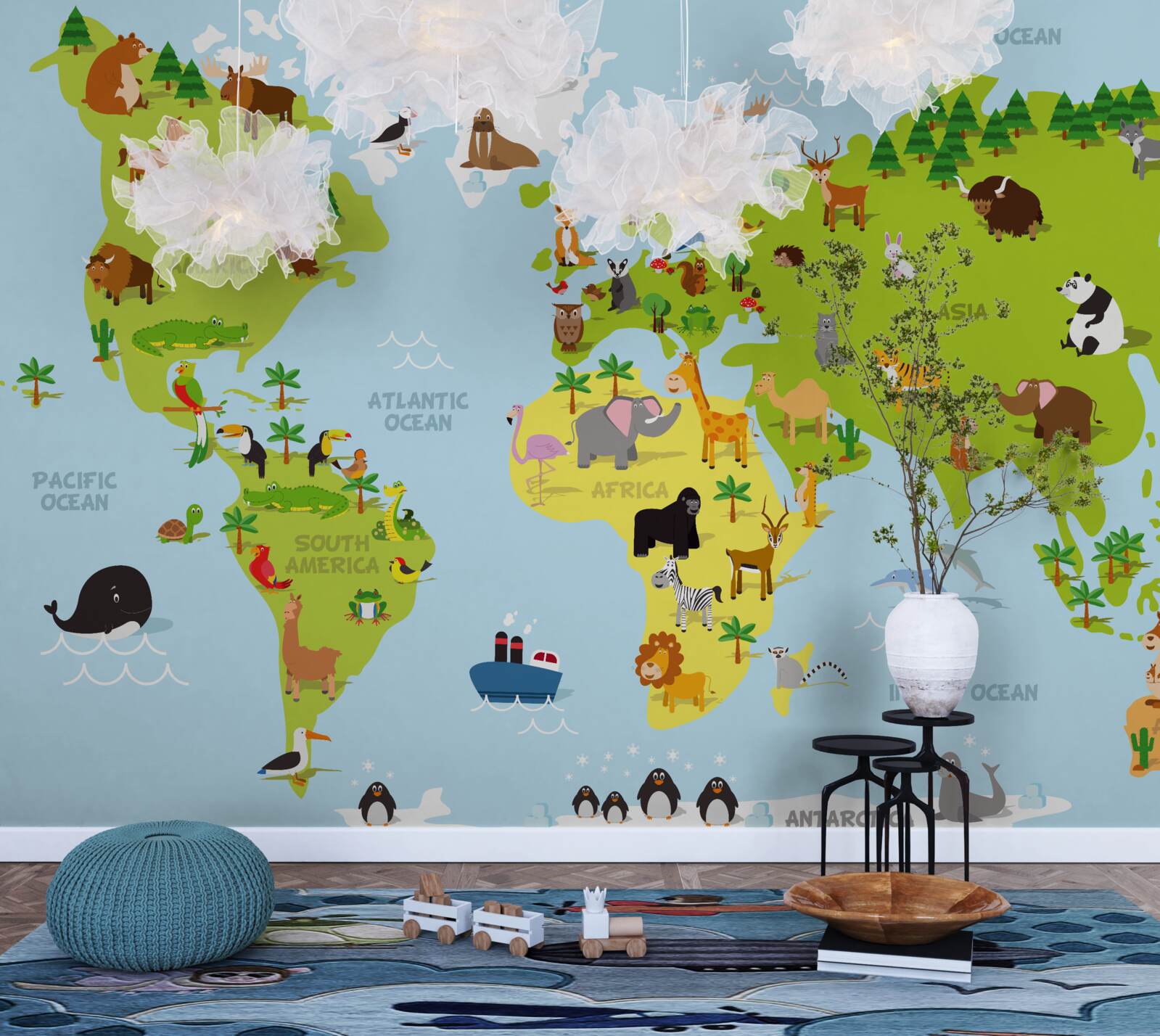 Fototapeta kontinentov a ich kľúčových obyvateľov