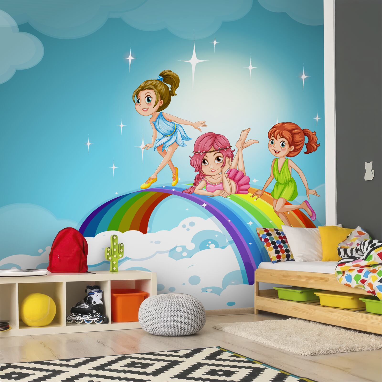 Fototapeta dievčatá medzi oblakmi na dúhu