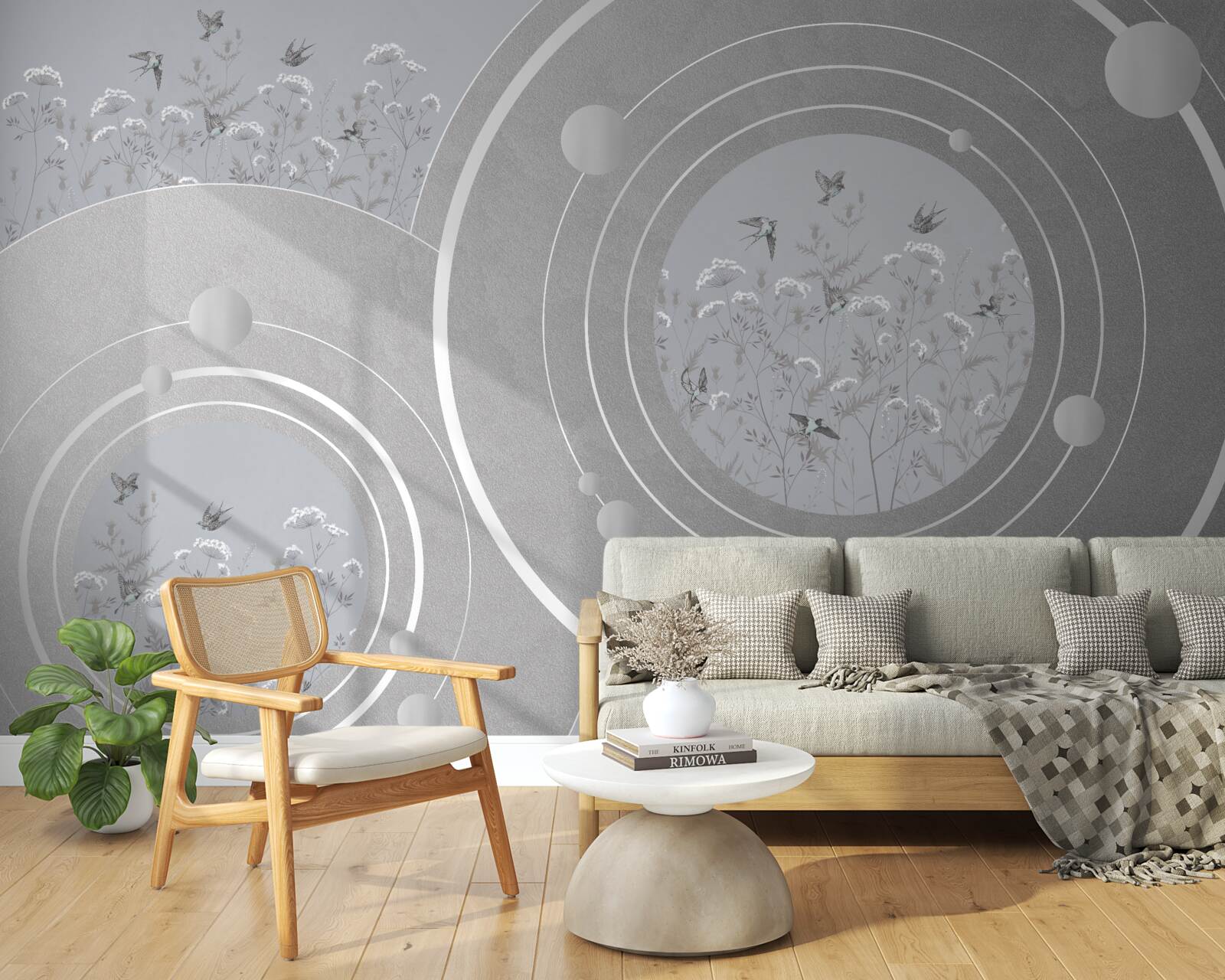 Fototapeta kvetinové tvary a abstraktné kruhy