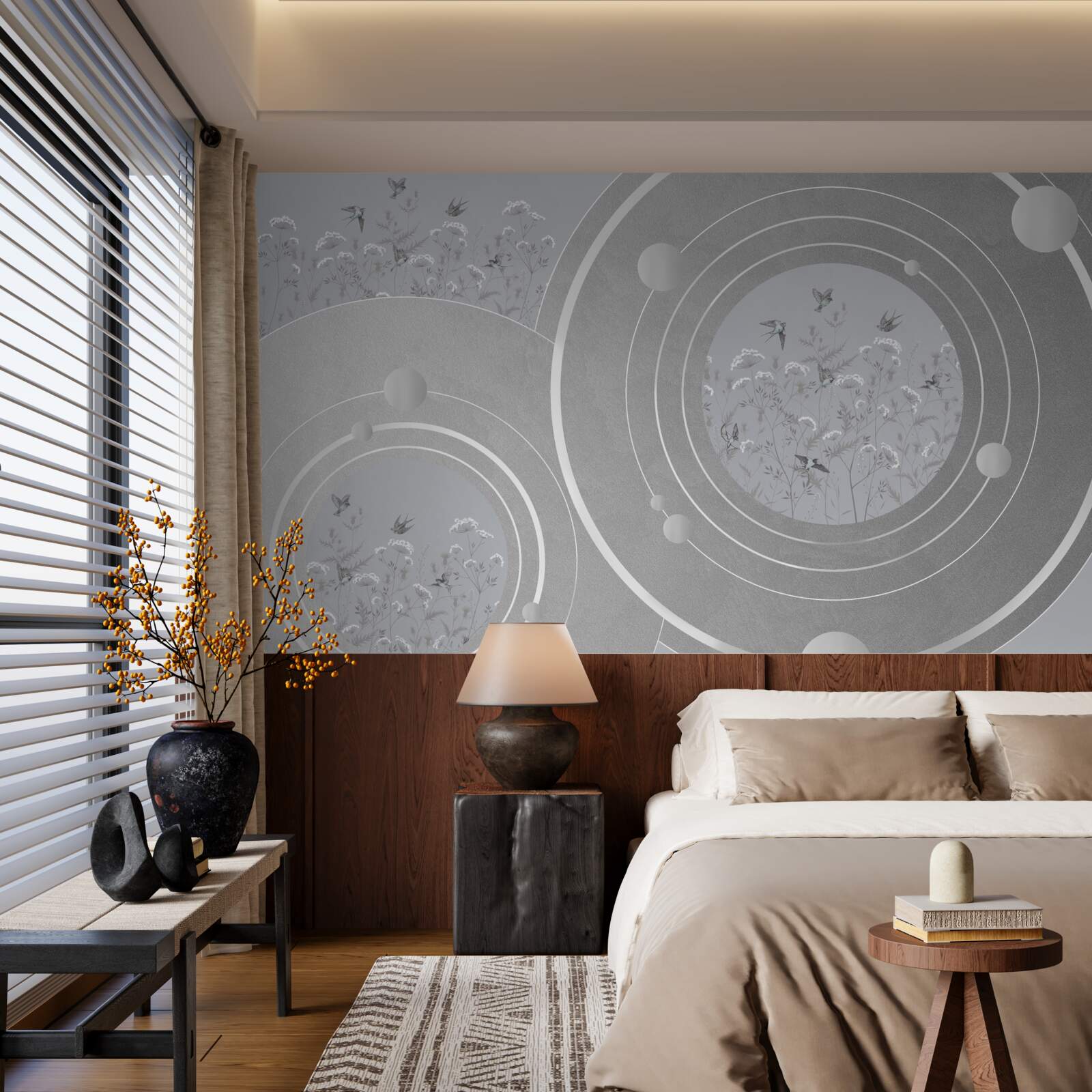 Fototapeta kvetinové tvary a abstraktné kruhy