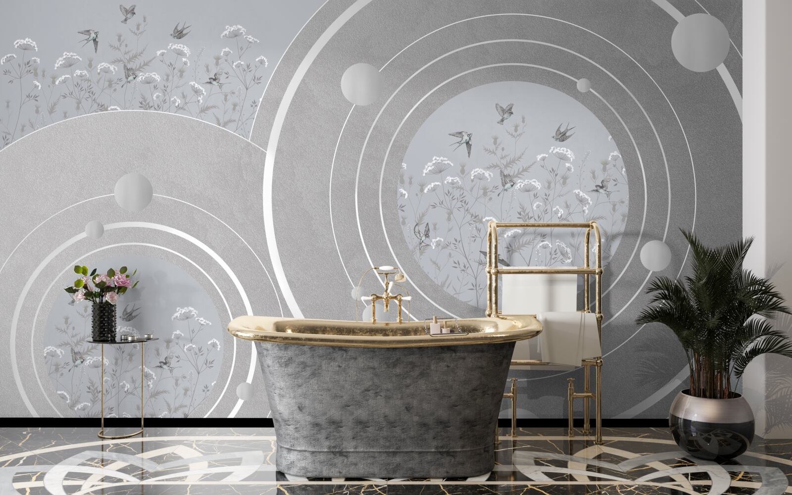 Fototapeta kvetinové tvary a abstraktné kruhy