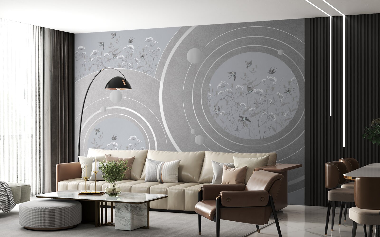 Fototapeta kvetinové tvary a abstraktné kruhy