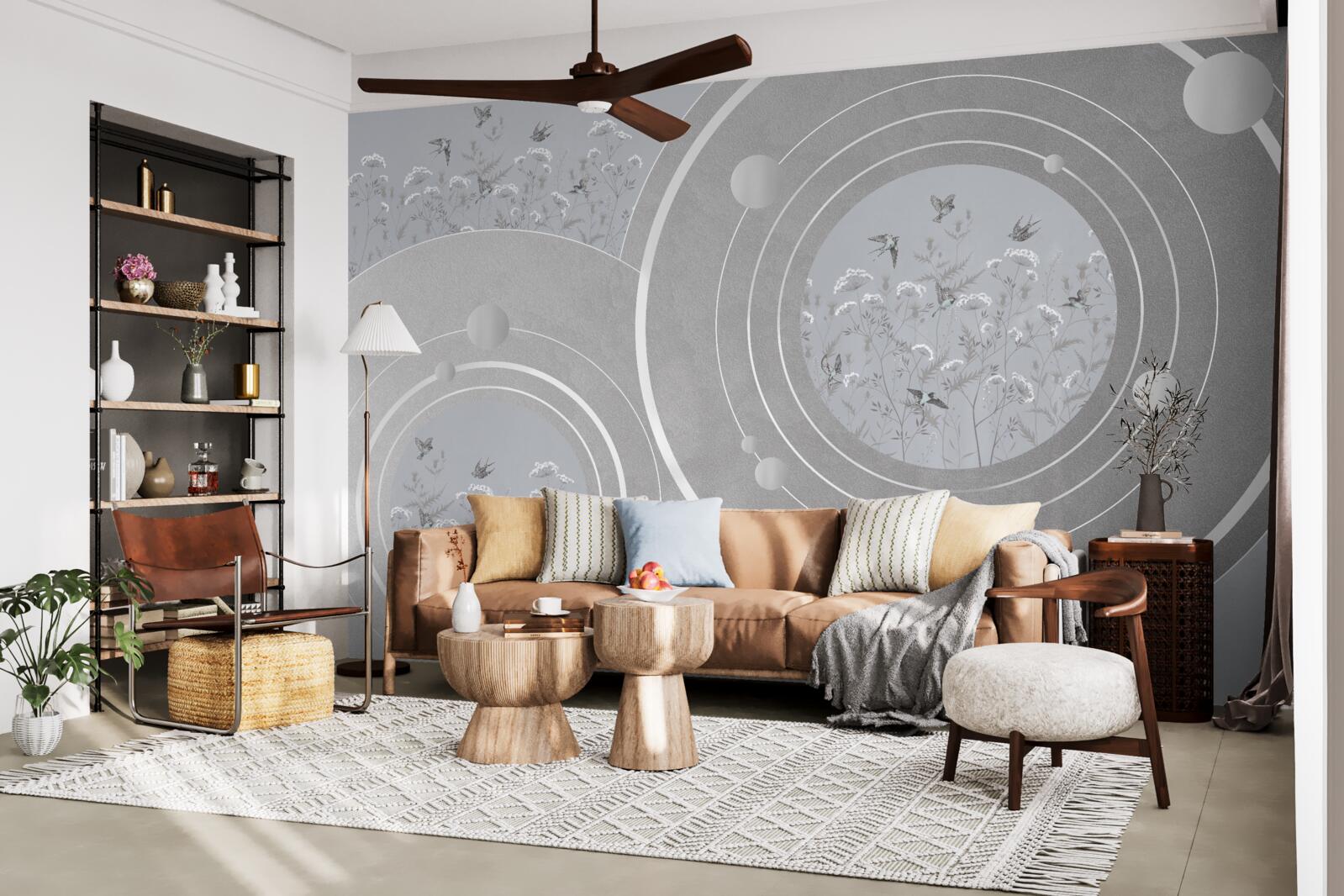 Fototapeta kvetinové tvary a abstraktné kruhy