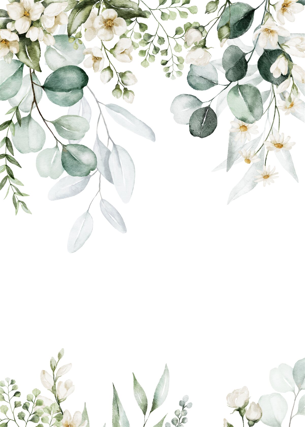 Fototapeta biele kvety a eukalyptus