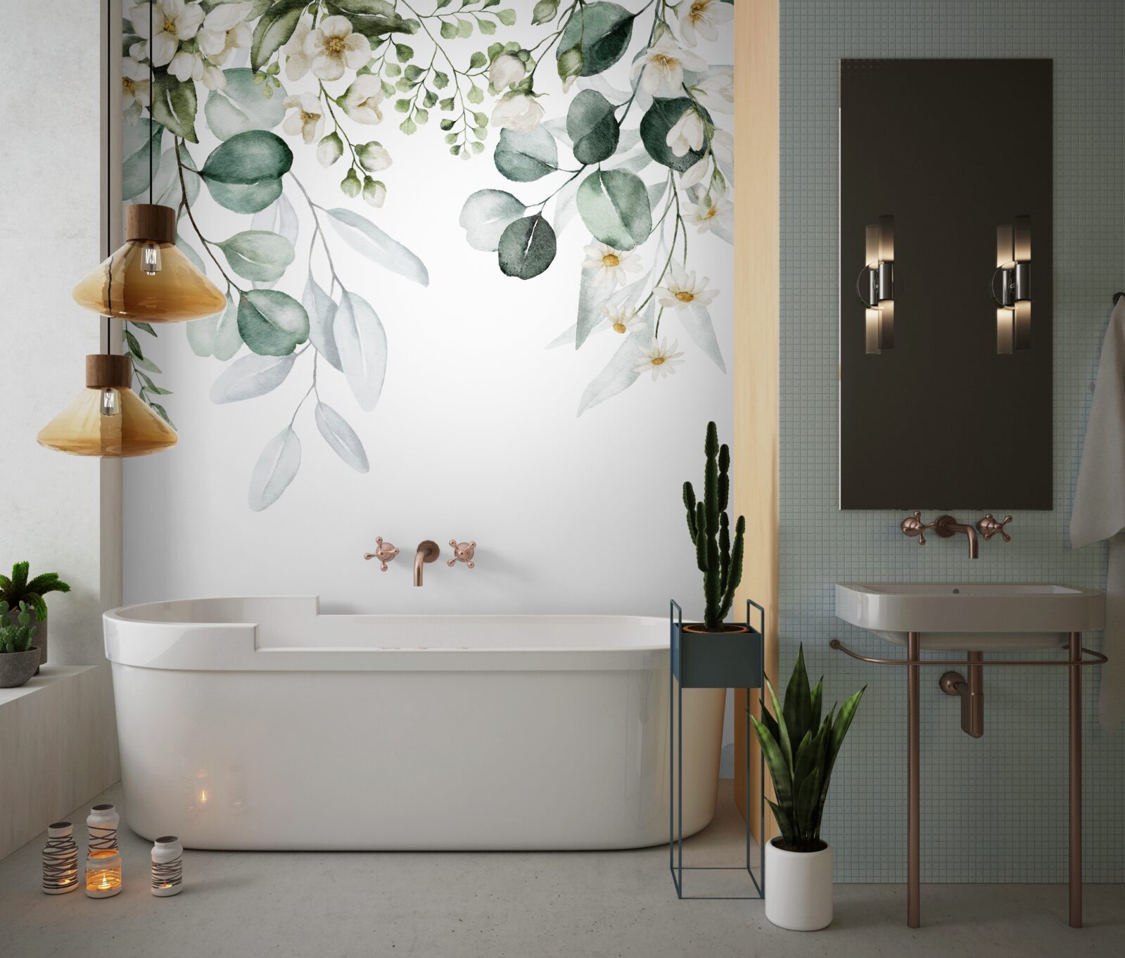 Fototapeta biele kvety a eukalyptus