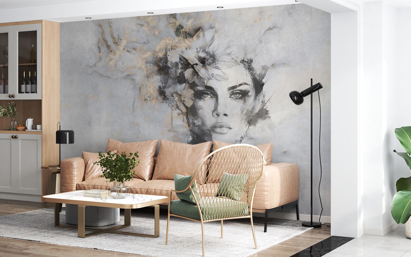 Fototapeta kvety a dievča vytvorené v akvarelu