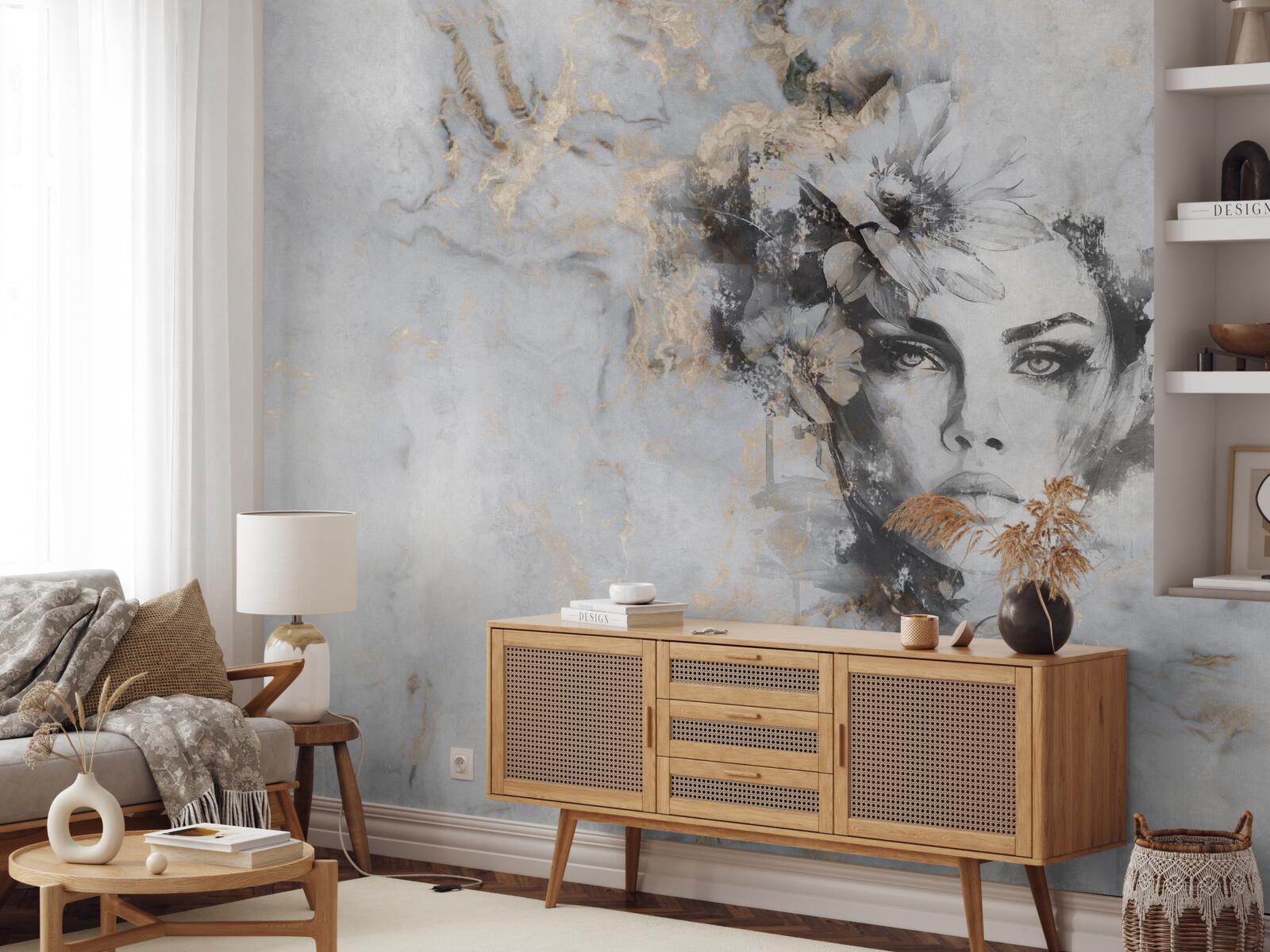 Fototapeta kvety a dievča vytvorené v akvarelu