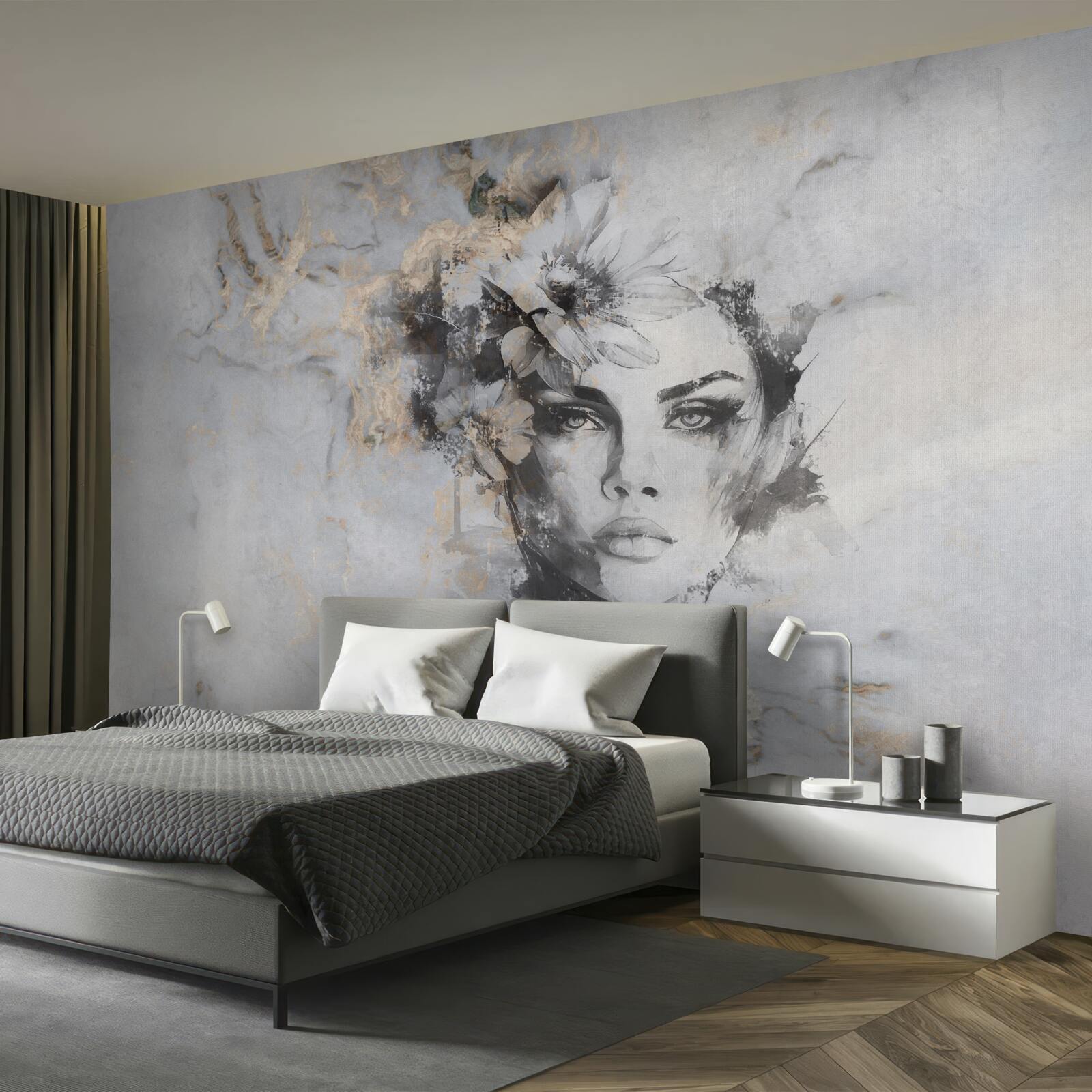 Fototapeta kvety a dievča vytvorené v akvarelu