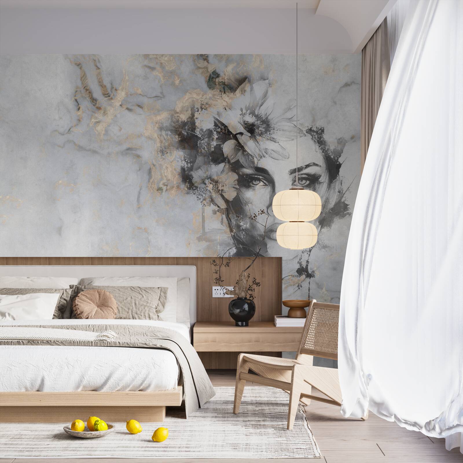 Fototapeta kvety a dievča vytvorené v akvarelu