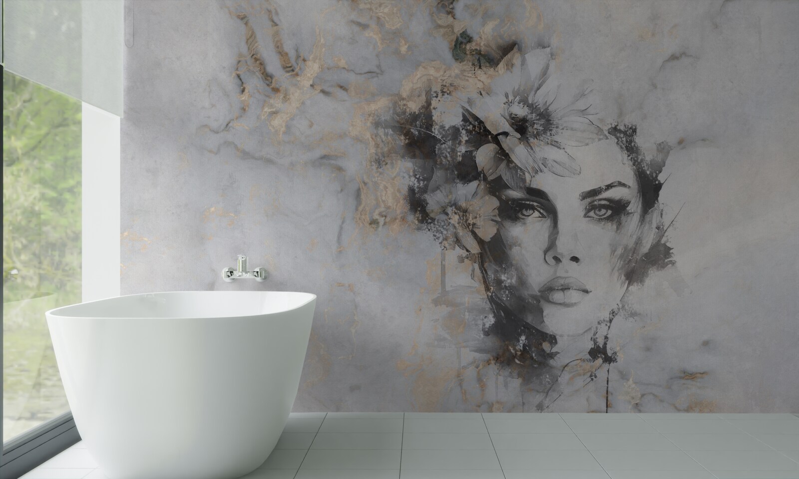 Fototapeta kvety a dievča vytvorené v akvarelu