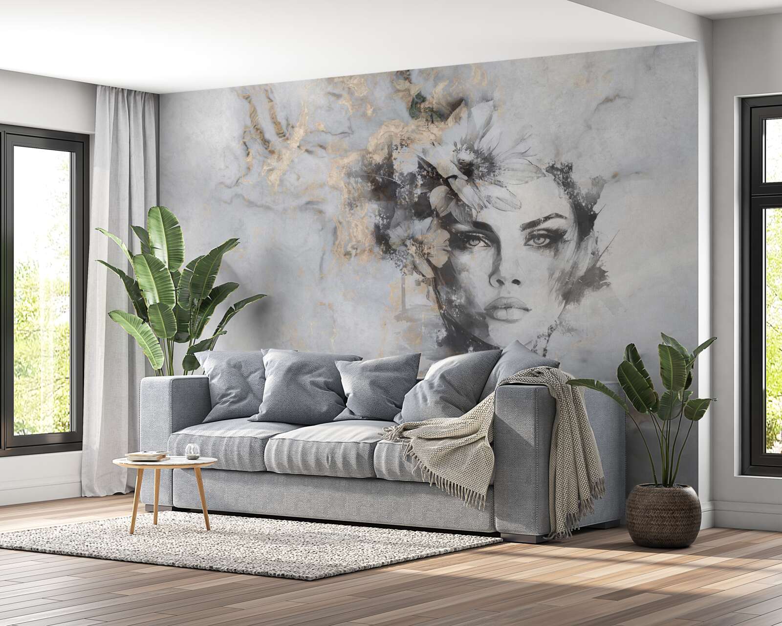 Fototapeta kvety a dievča vytvorené v akvarelu