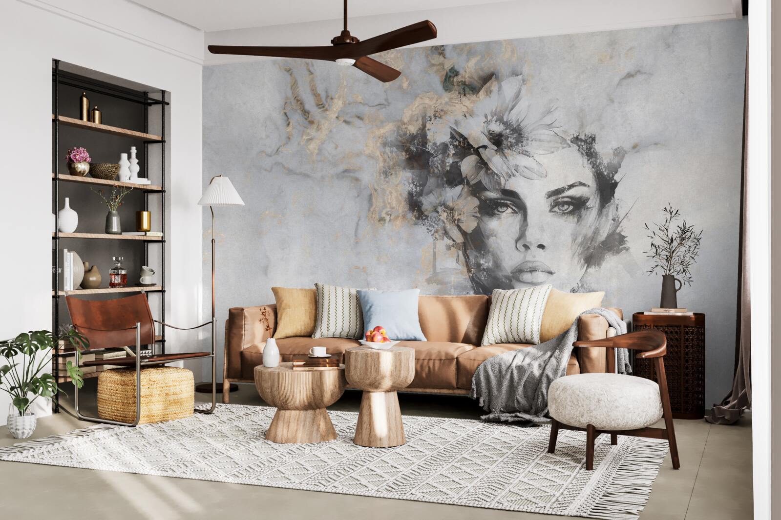 Fototapeta kvety a dievča vytvorené v akvarelu