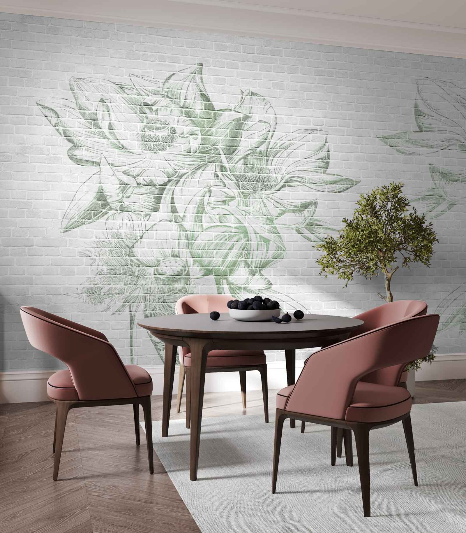 Fototapeta tehlová stena a kvety