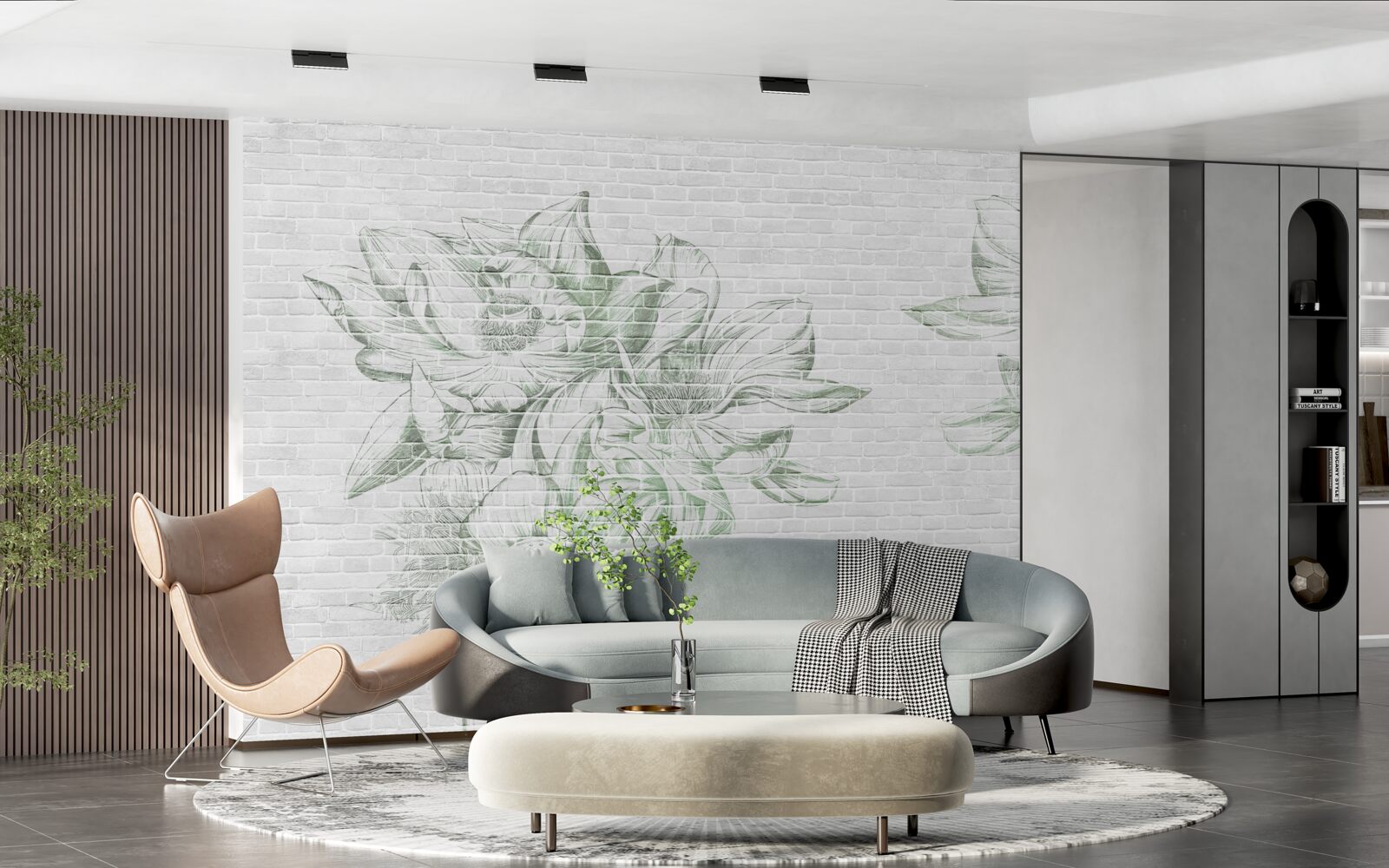 Fototapeta tehlová stena a kvety