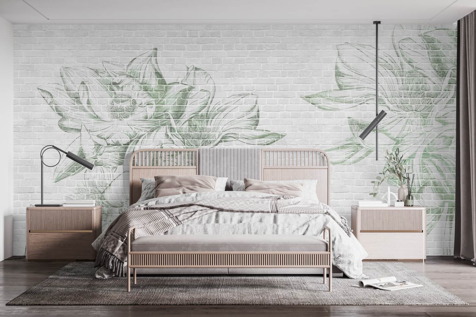 Fototapeta tehlová stena a kvety