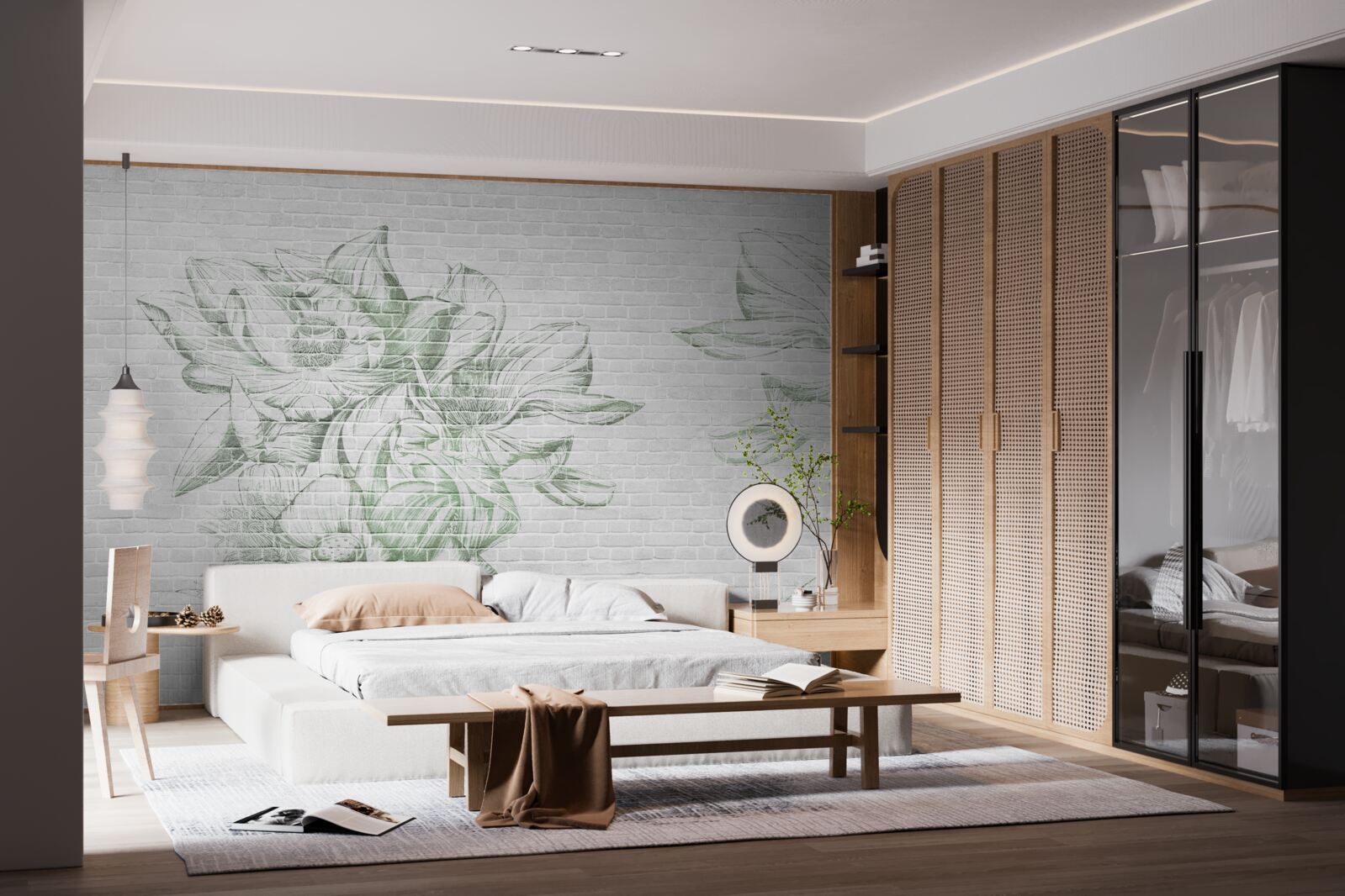 Fototapeta tehlová stena a kvety