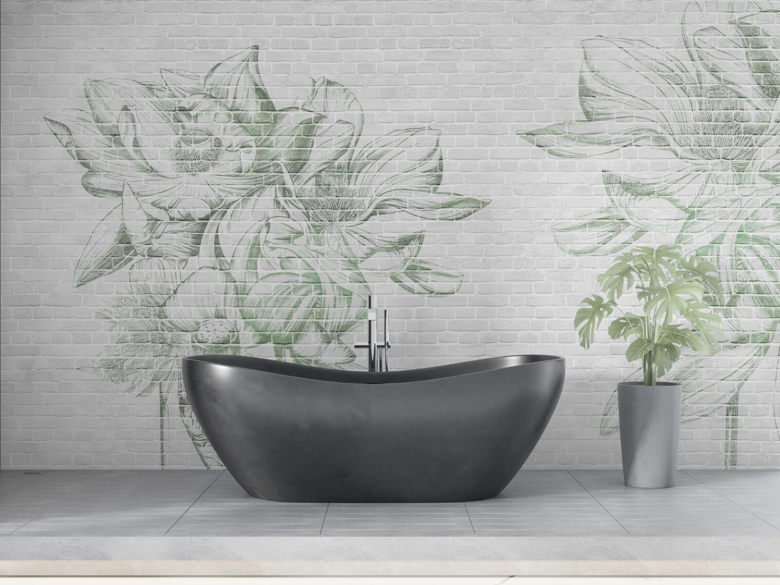 Fototapeta tehlová stena a kvety