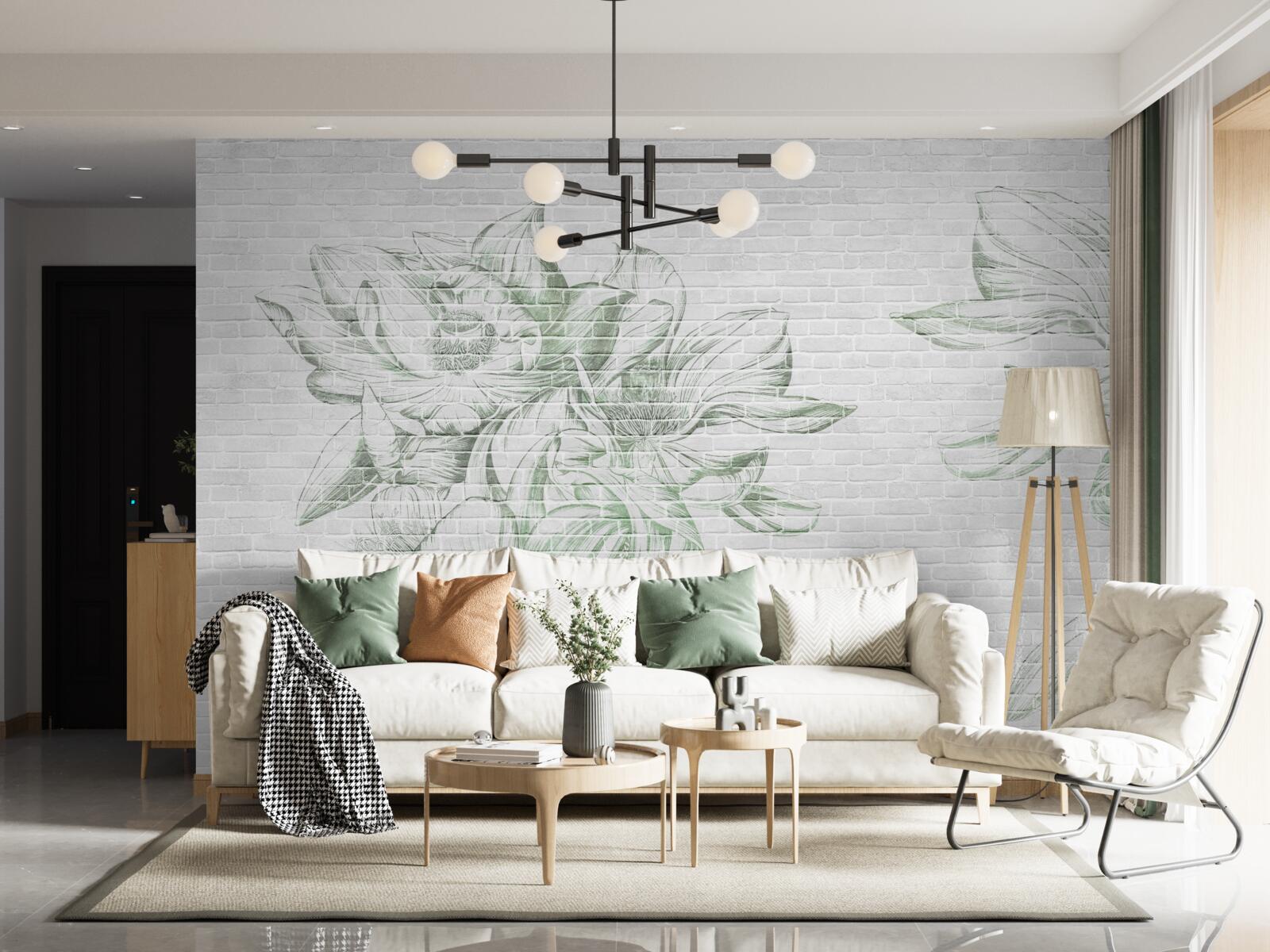 Fototapeta tehlová stena a kvety