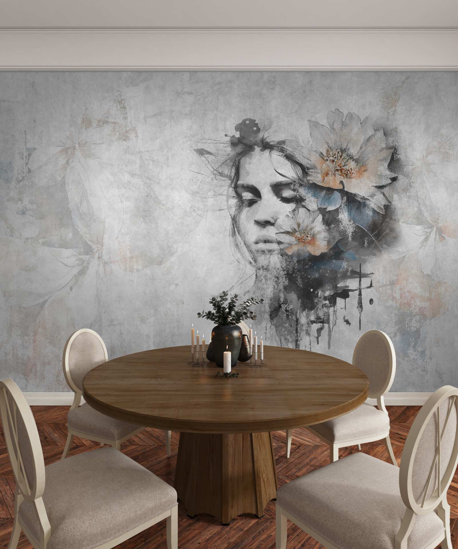 Fototapeta dievča s kyticou kvetov