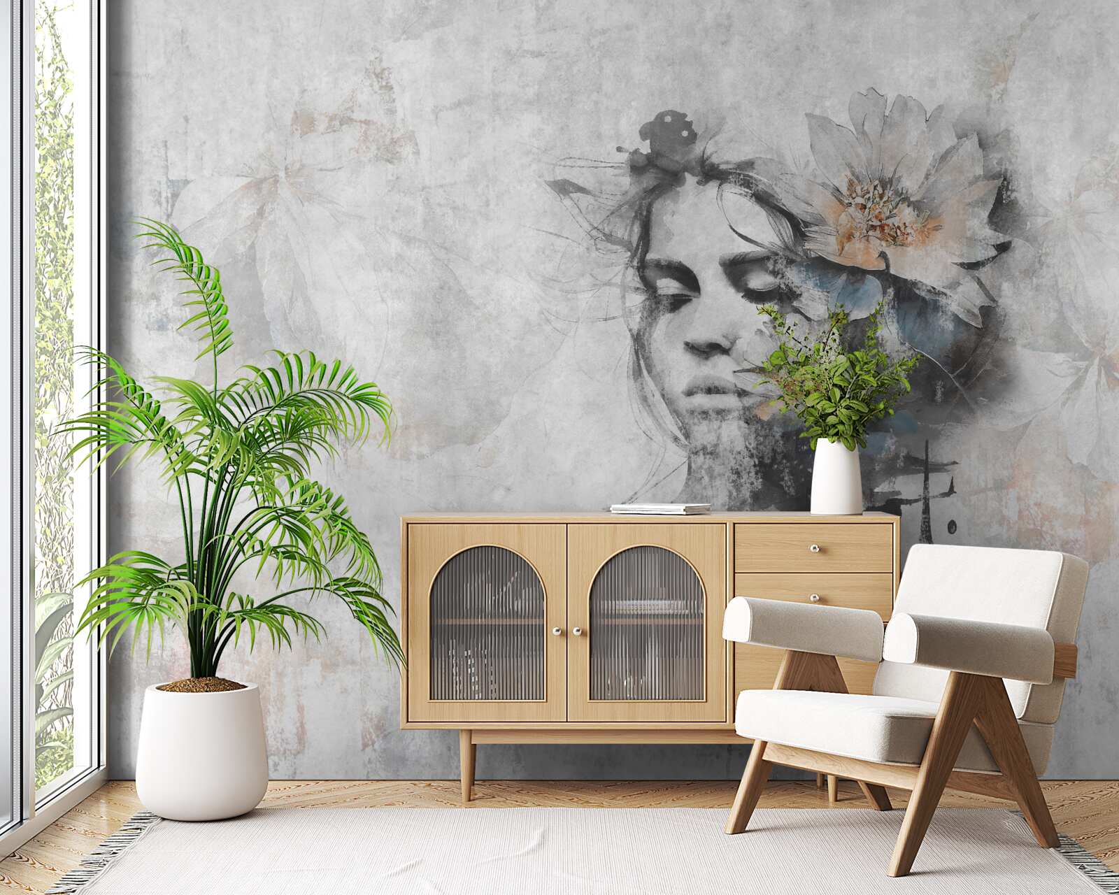 Fototapeta dievča s kyticou kvetov