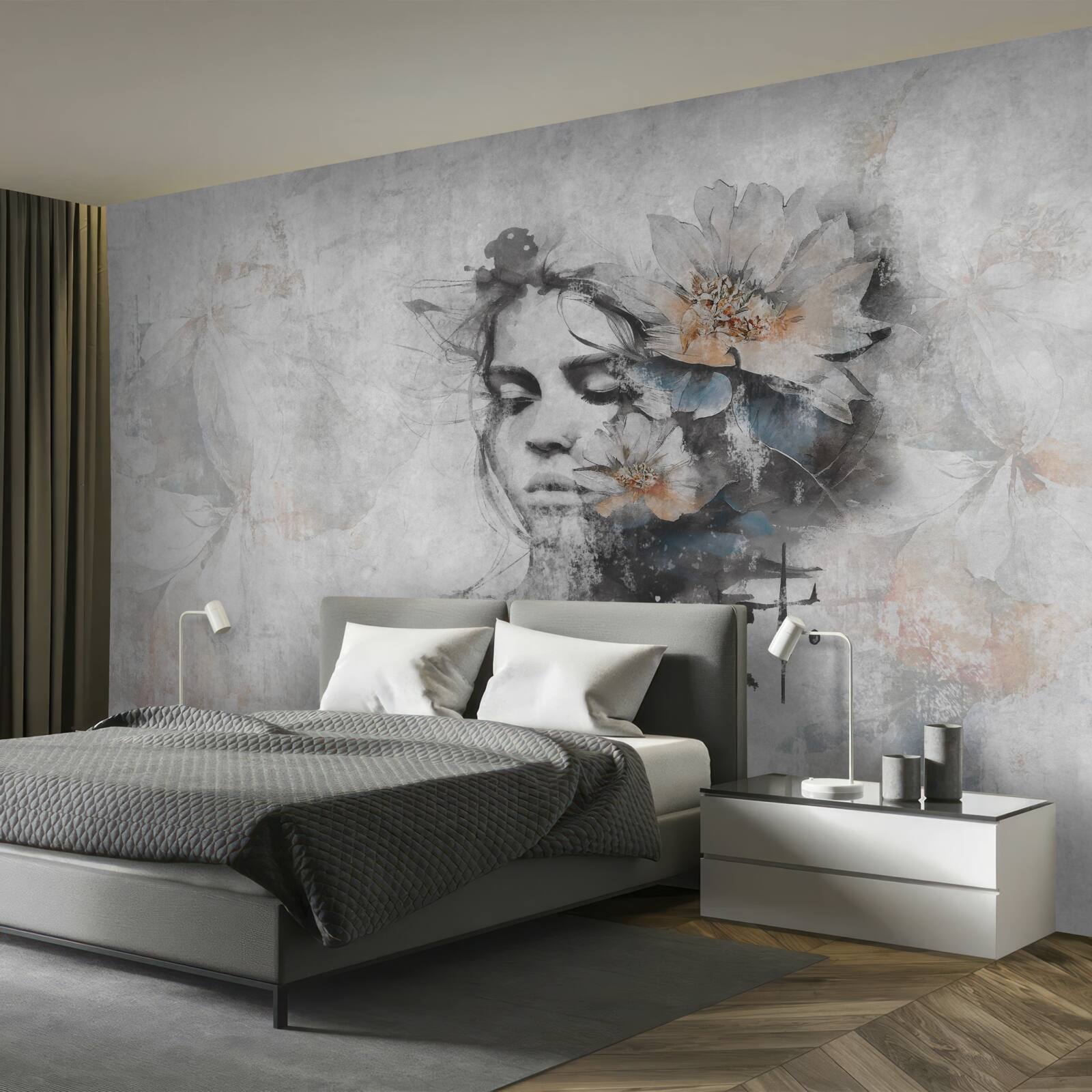 Fototapeta dievča s kyticou kvetov