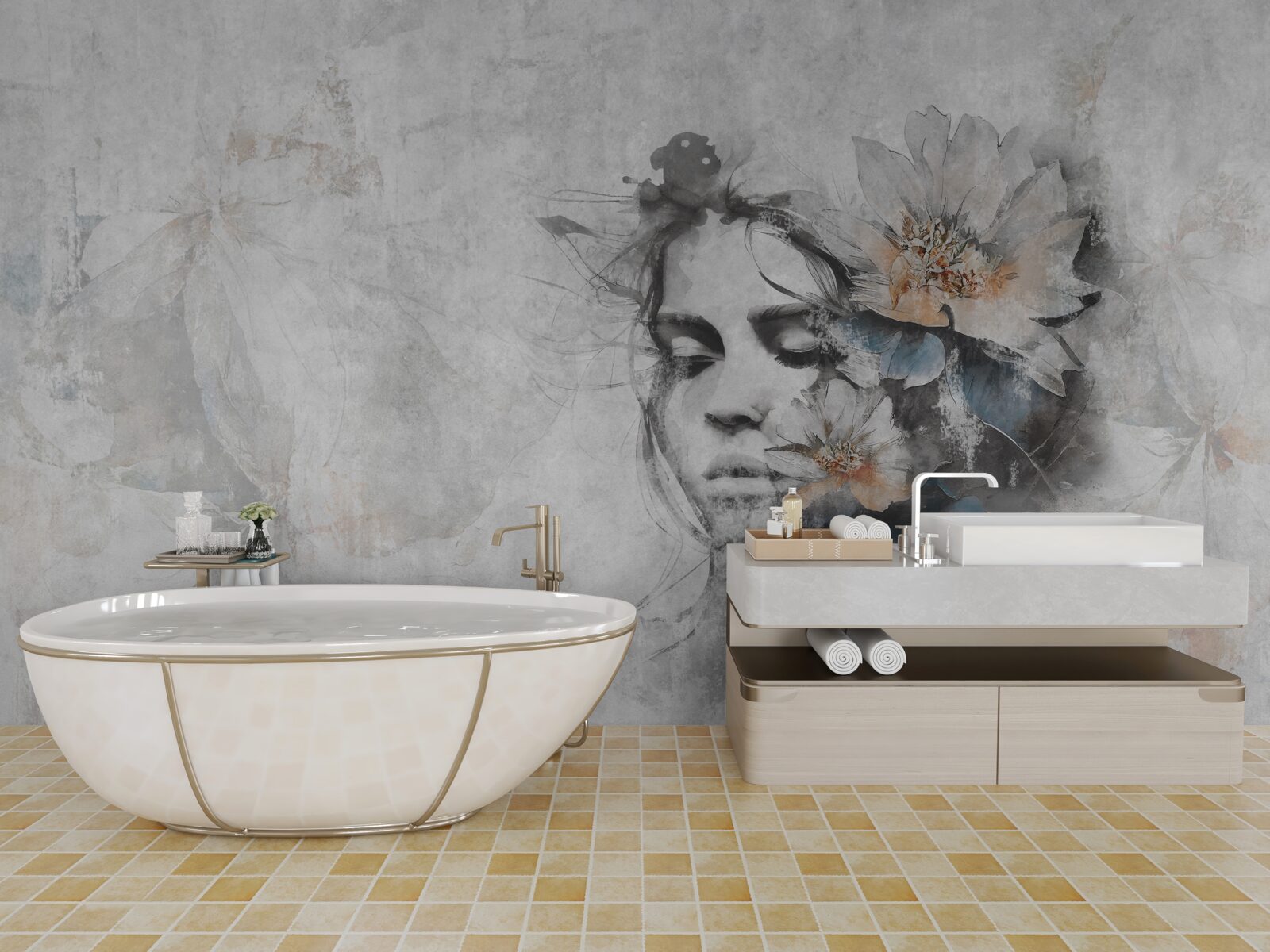 Fototapeta dievča s kyticou kvetov