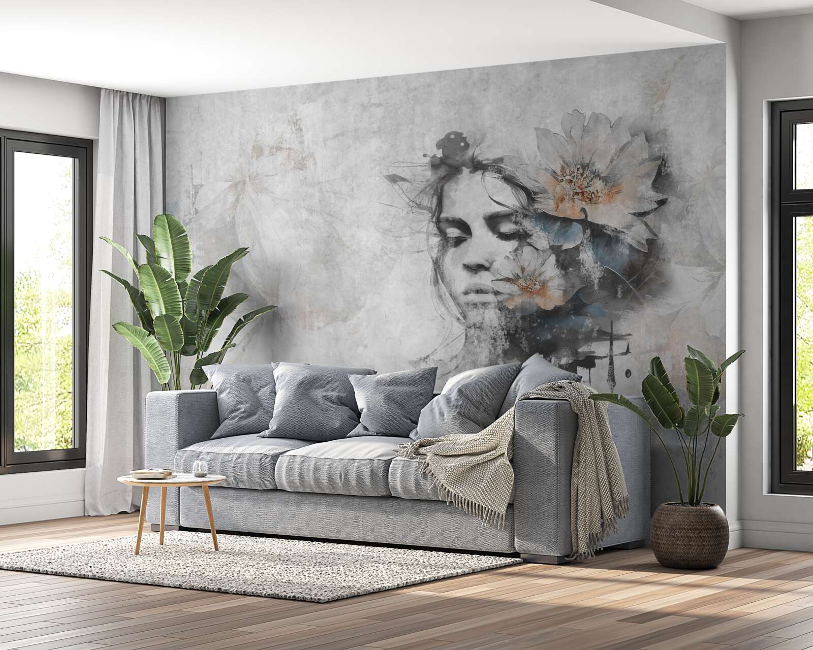 Fototapeta dievča s kyticou kvetov