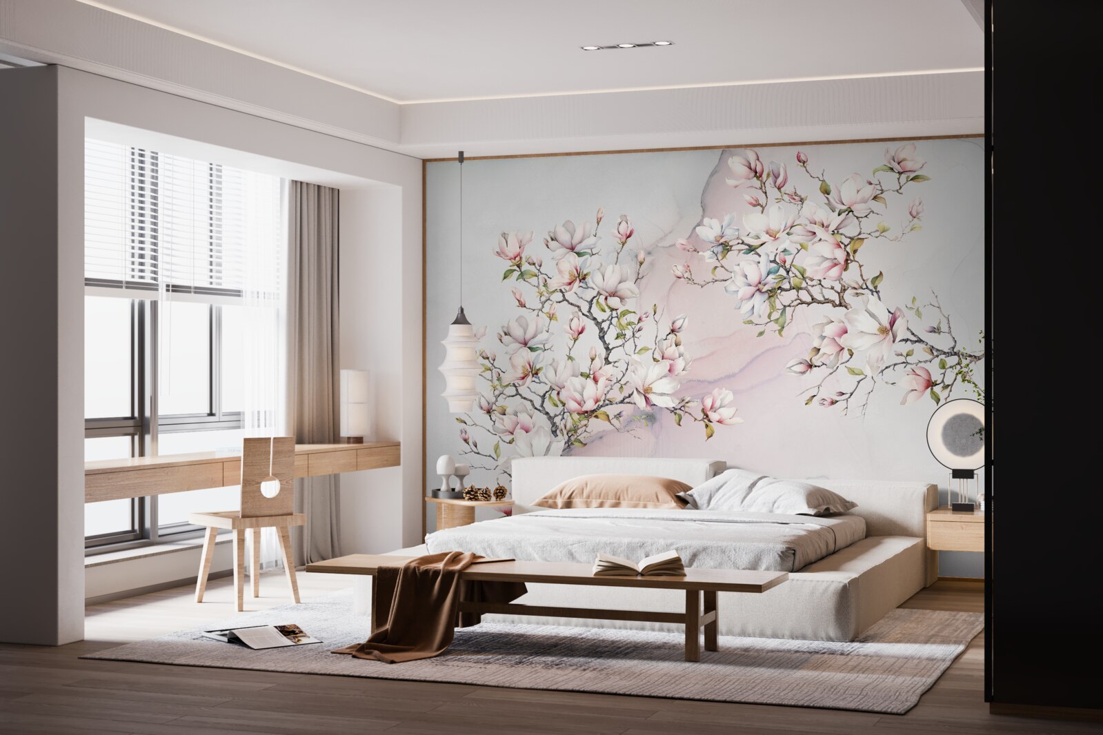 Fototapeta Vetvy bielej a ružovej magnólie sú pôvabné a krásne