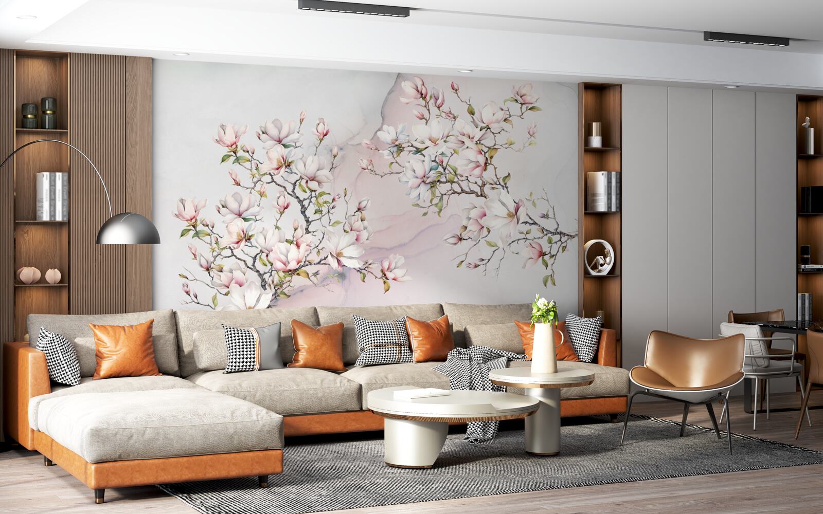 Fototapeta Vetvy bielej a ružovej magnólie sú pôvabné a krásne