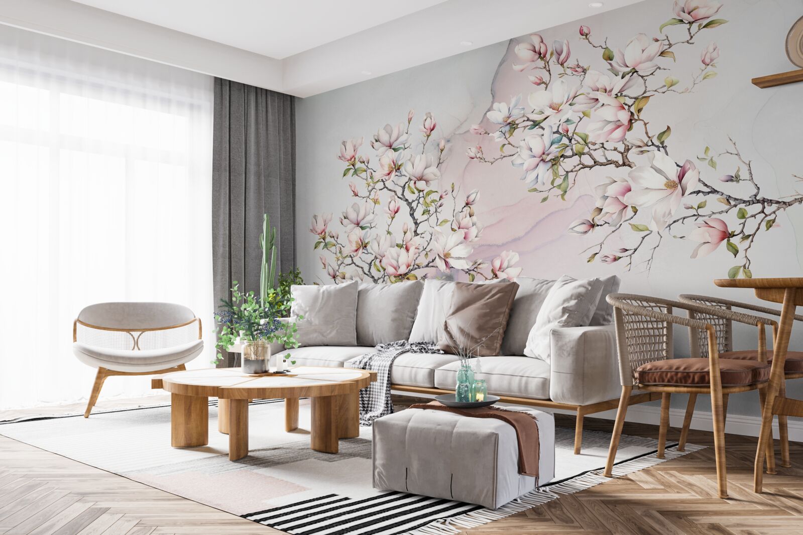 Fototapeta Vetvy bielej a ružovej magnólie sú pôvabné a krásne