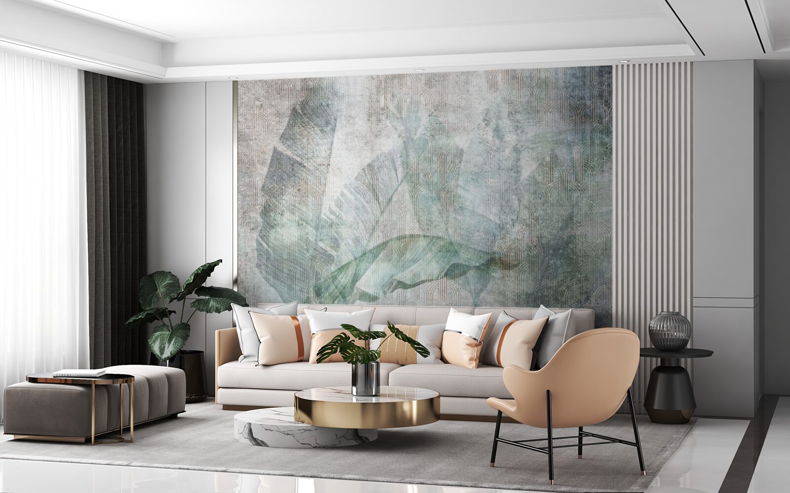 Fototapeta abstraktné tvary vytvárajú veľké palmové listy