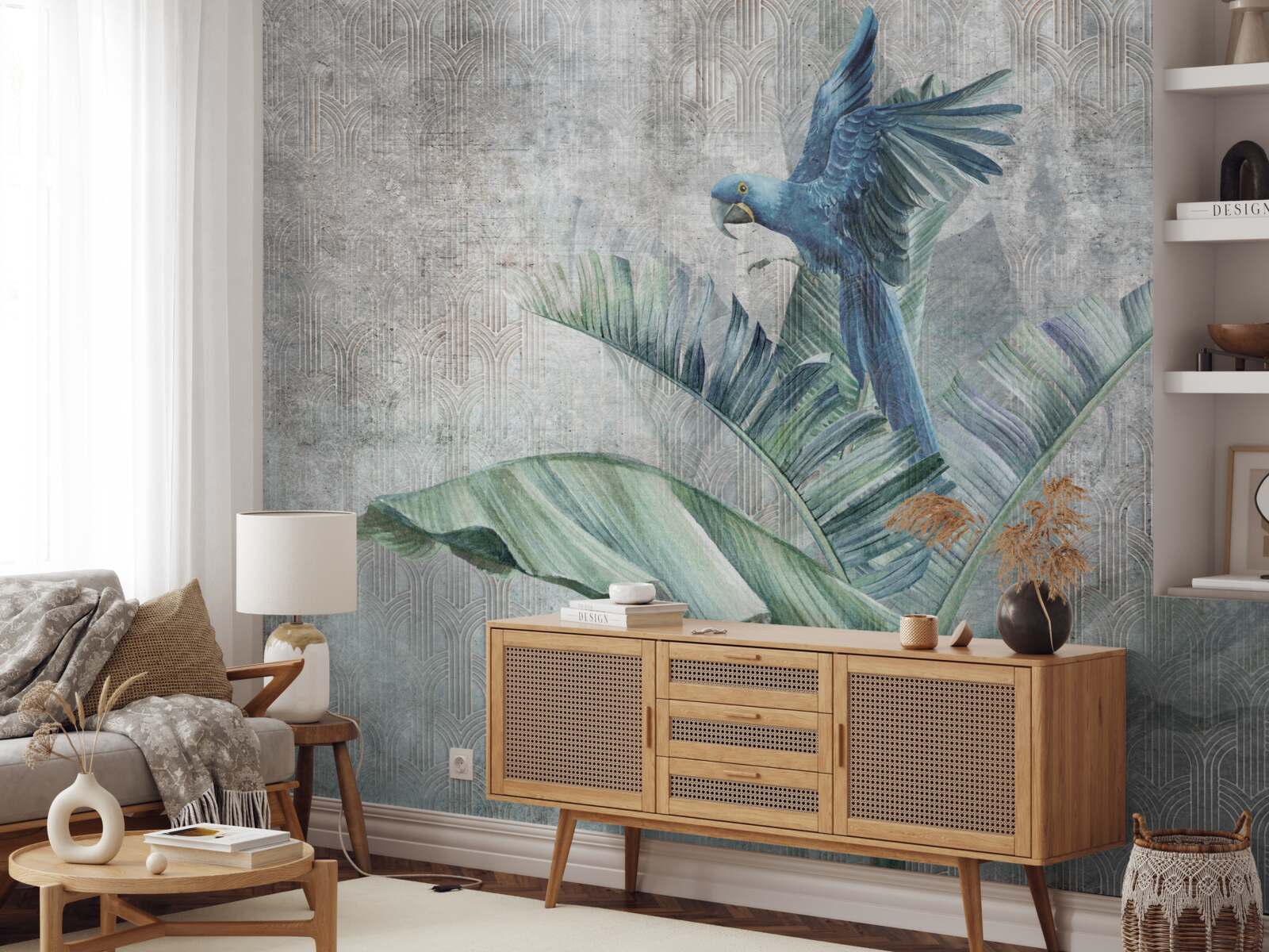 Fototapeta papagáj pristane na palme