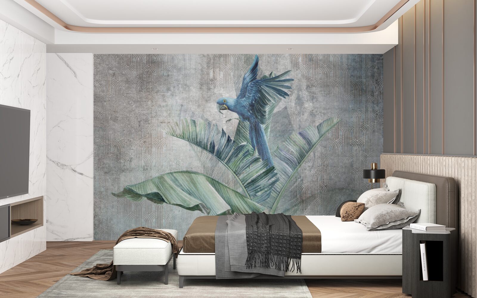 Fototapeta papagáj pristane na palme