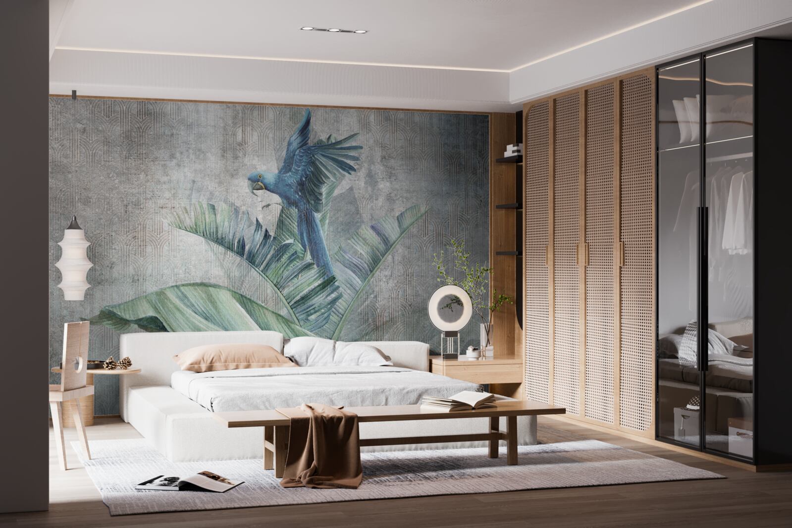 Fototapeta papagáj pristane na palme