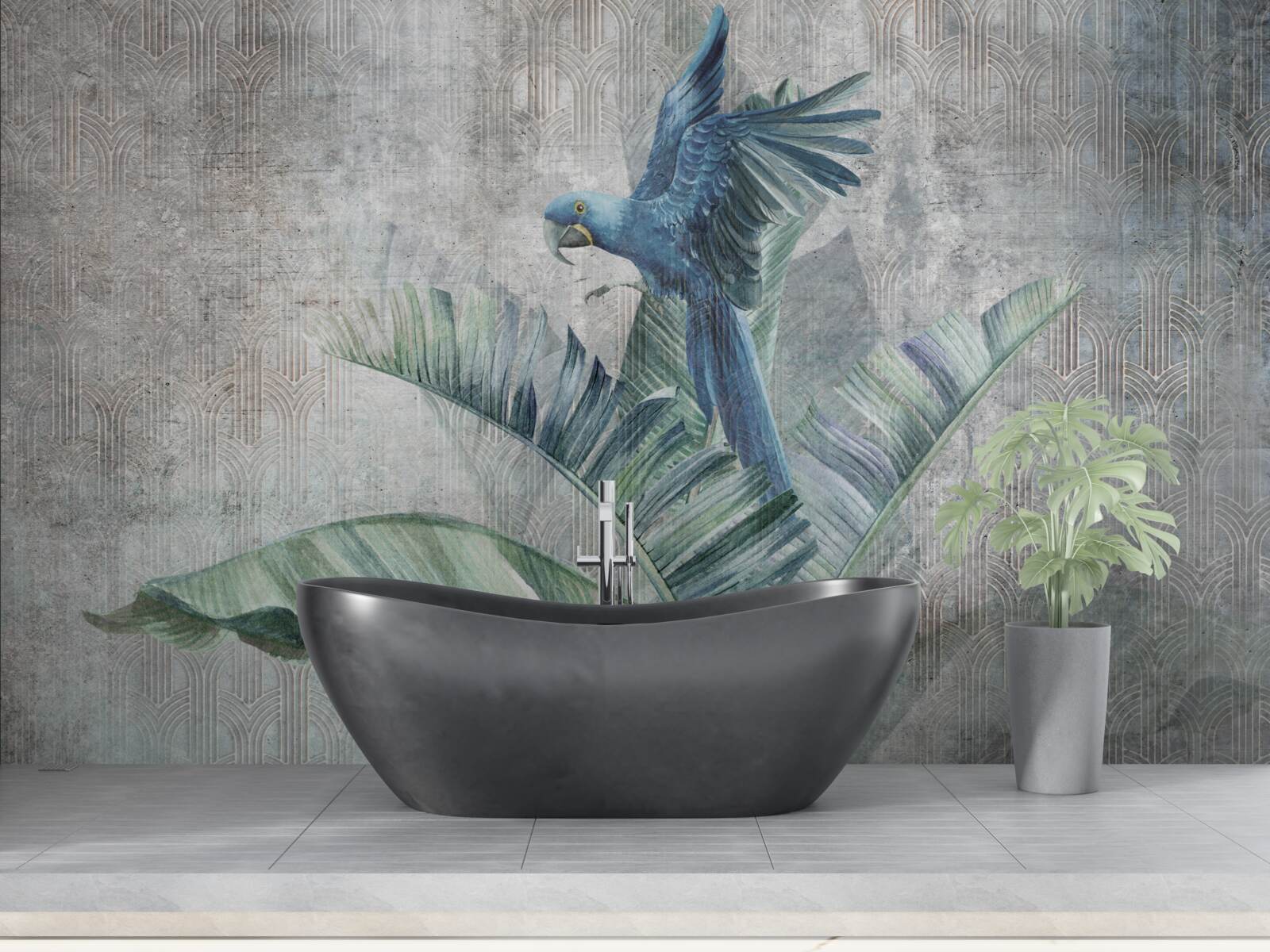 Fototapeta papagáj pristane na palme