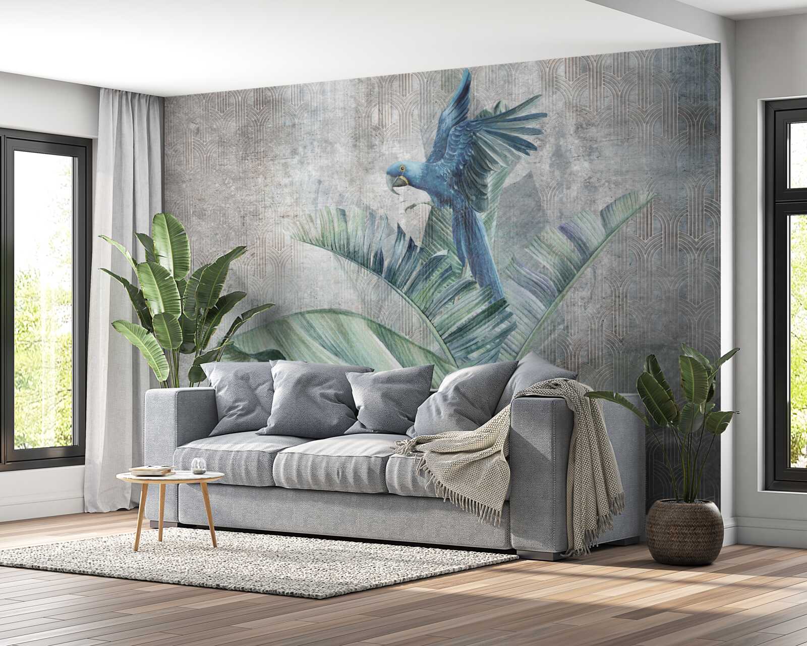 Fototapeta papagáj pristane na palme