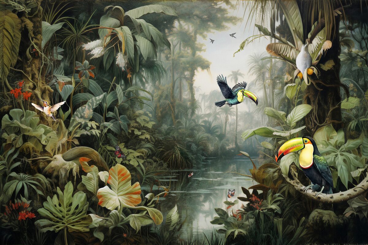 Fototapeta tropické húštiny pri rybníku