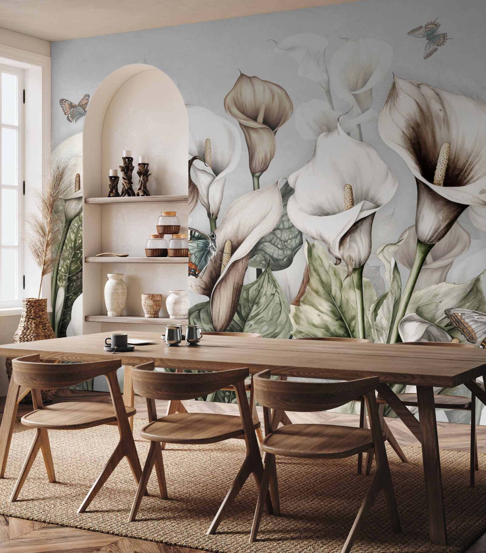 Fototapeta kala sú biele a hnedé s motýľmi