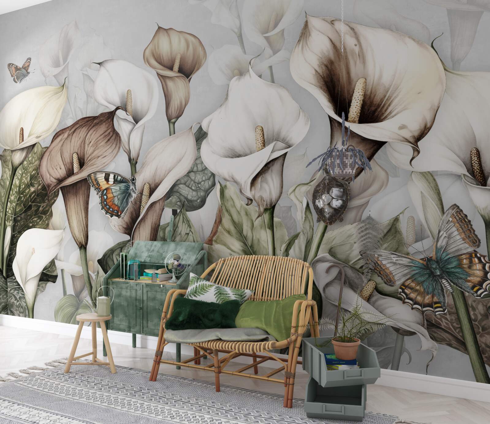 Fototapeta kala sú biele a hnedé s motýľmi