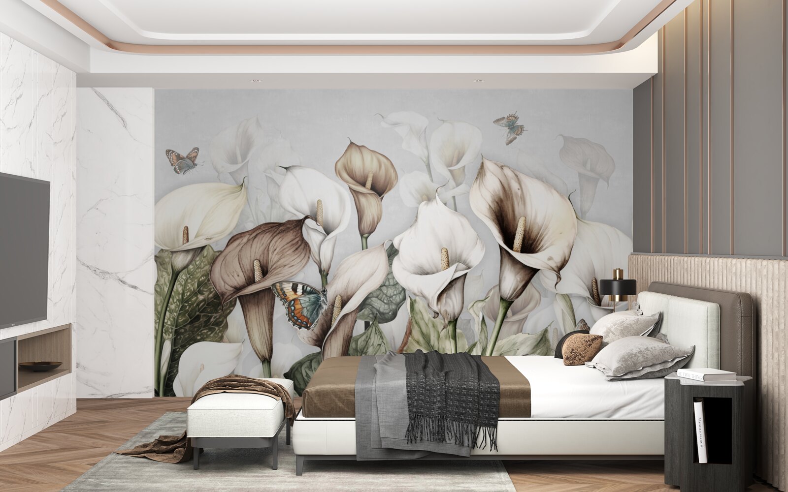 Fototapeta kala sú biele a hnedé s motýľmi
