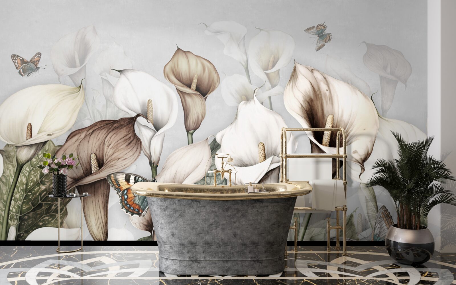 Fototapeta kala sú biele a hnedé s motýľmi