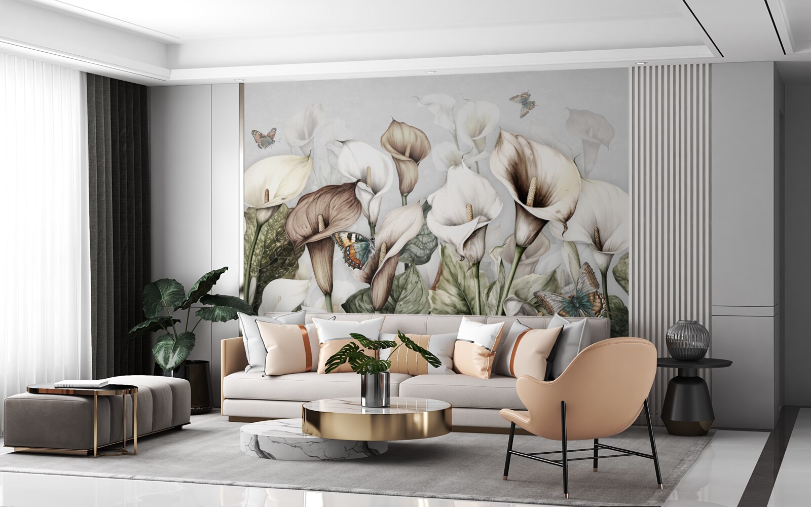 Fototapeta kala sú biele a hnedé s motýľmi