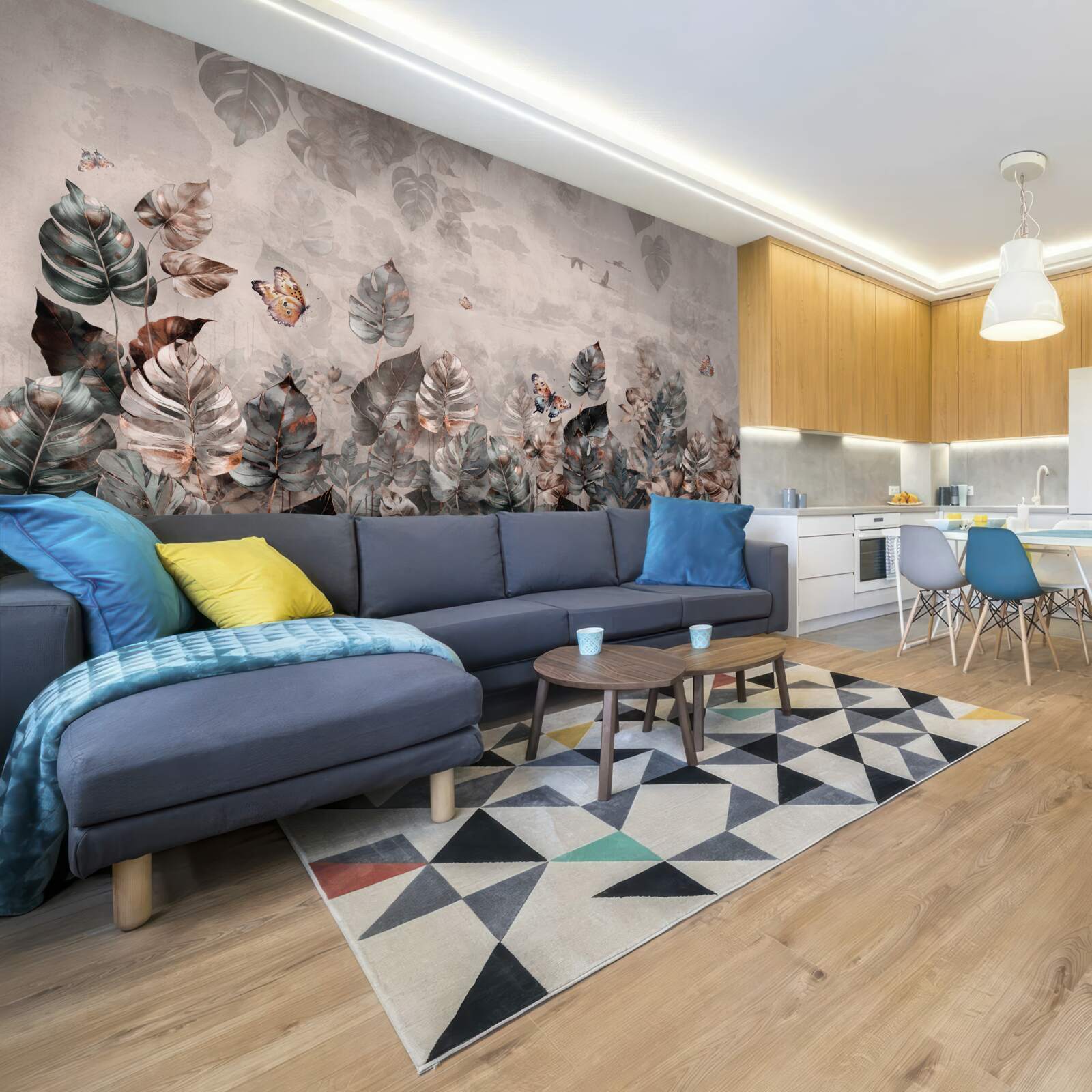 Fototapeta tropické rastliny s motýľmi a vtákmi