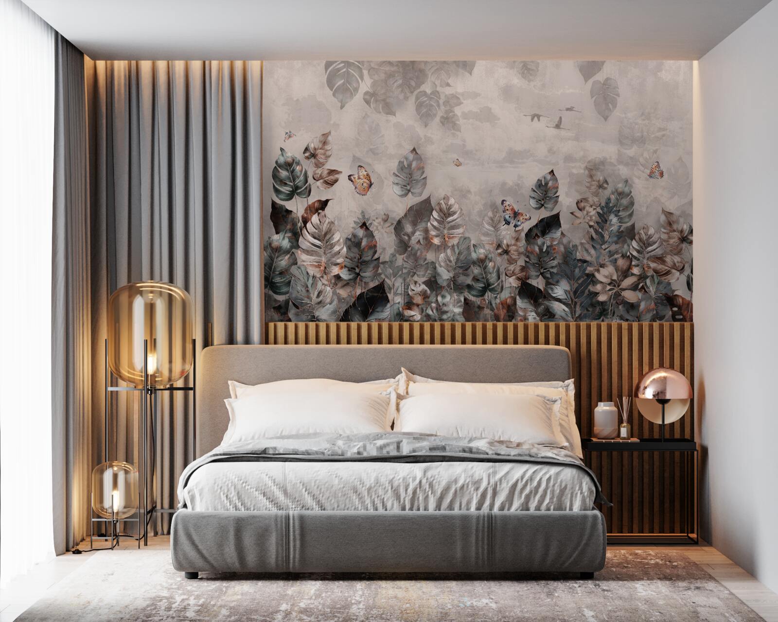 Fototapeta tropické rastliny s motýľmi a vtákmi