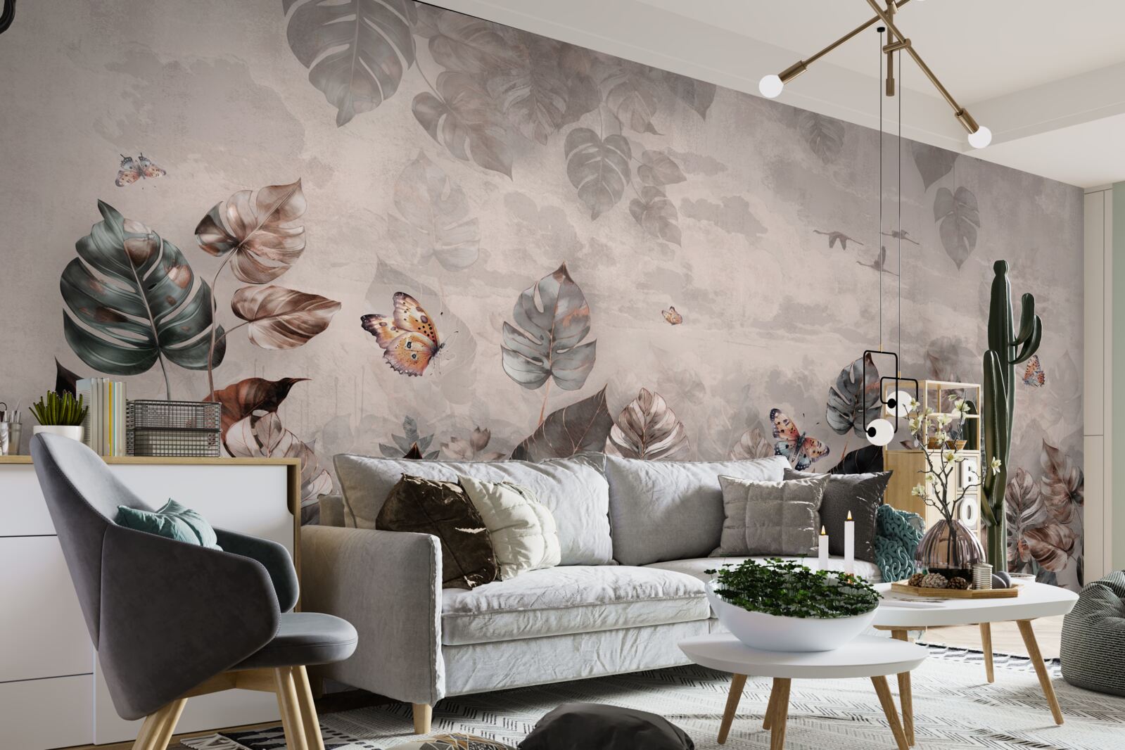 Fototapeta tropické rastliny s motýľmi a vtákmi