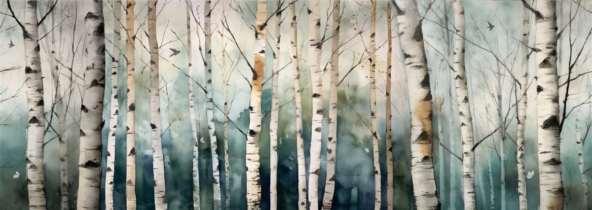 Fototapeta akvarel s vyobrazením štíhleho brezového hája