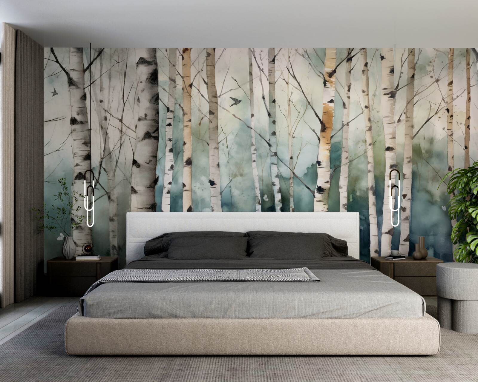 Fototapeta akvarel s vyobrazením štíhleho brezového hája